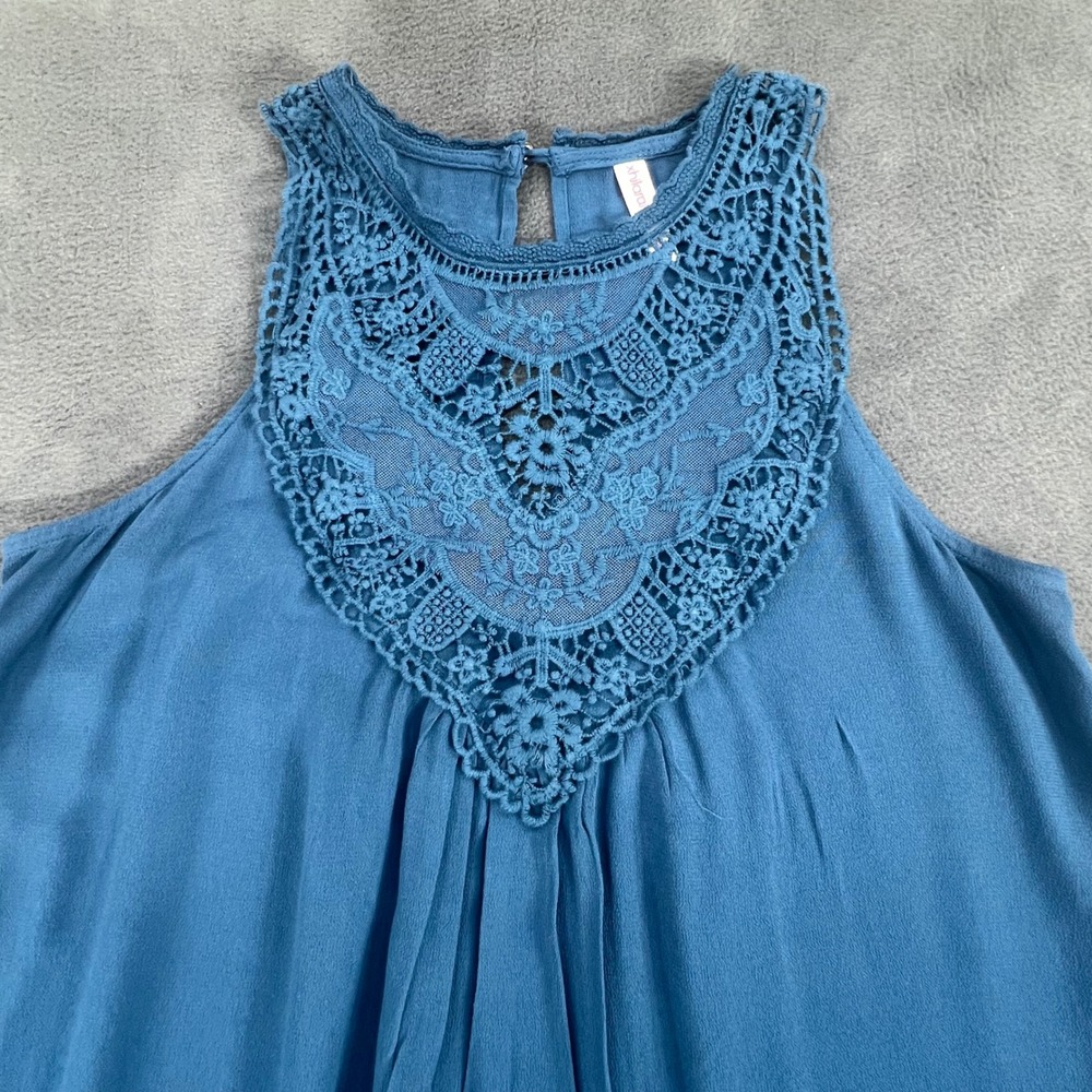 Xhilaration Blue Dress Women's Medium Sleeveless Lace Trim Casual Summer‎ - Picture 2 of 10